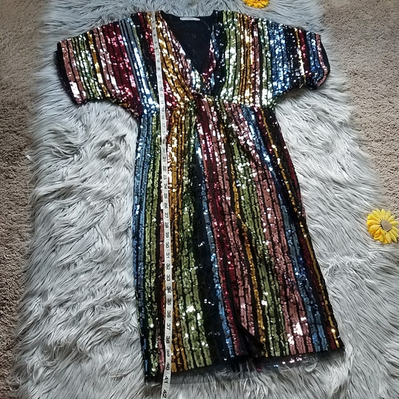 mango rainbow sequin dress